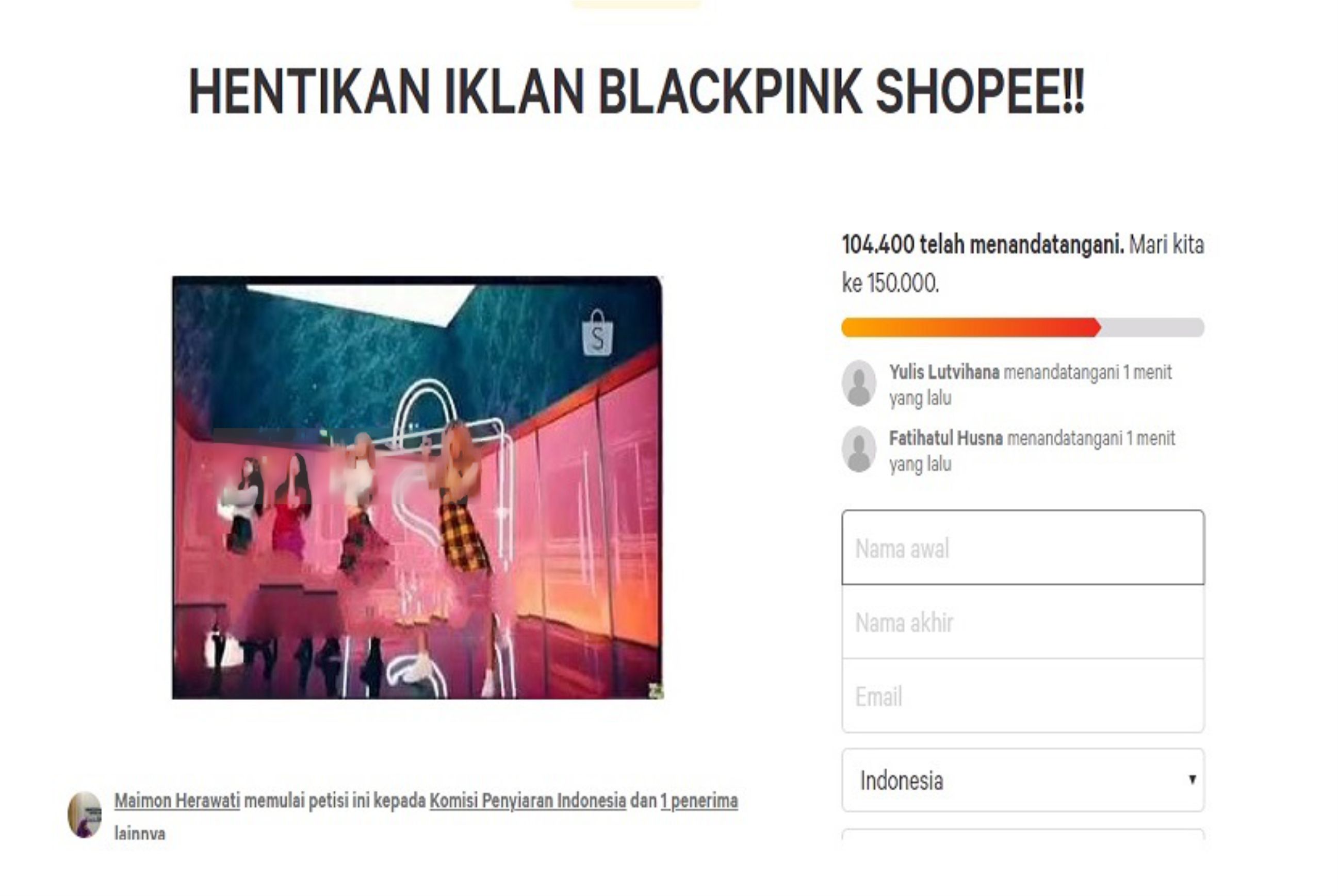 Diserang Haters Karena Petisi “Hentikan Iklan BLACKPINK Shopee!!”, Ini Pengakuan Maimon Herawati